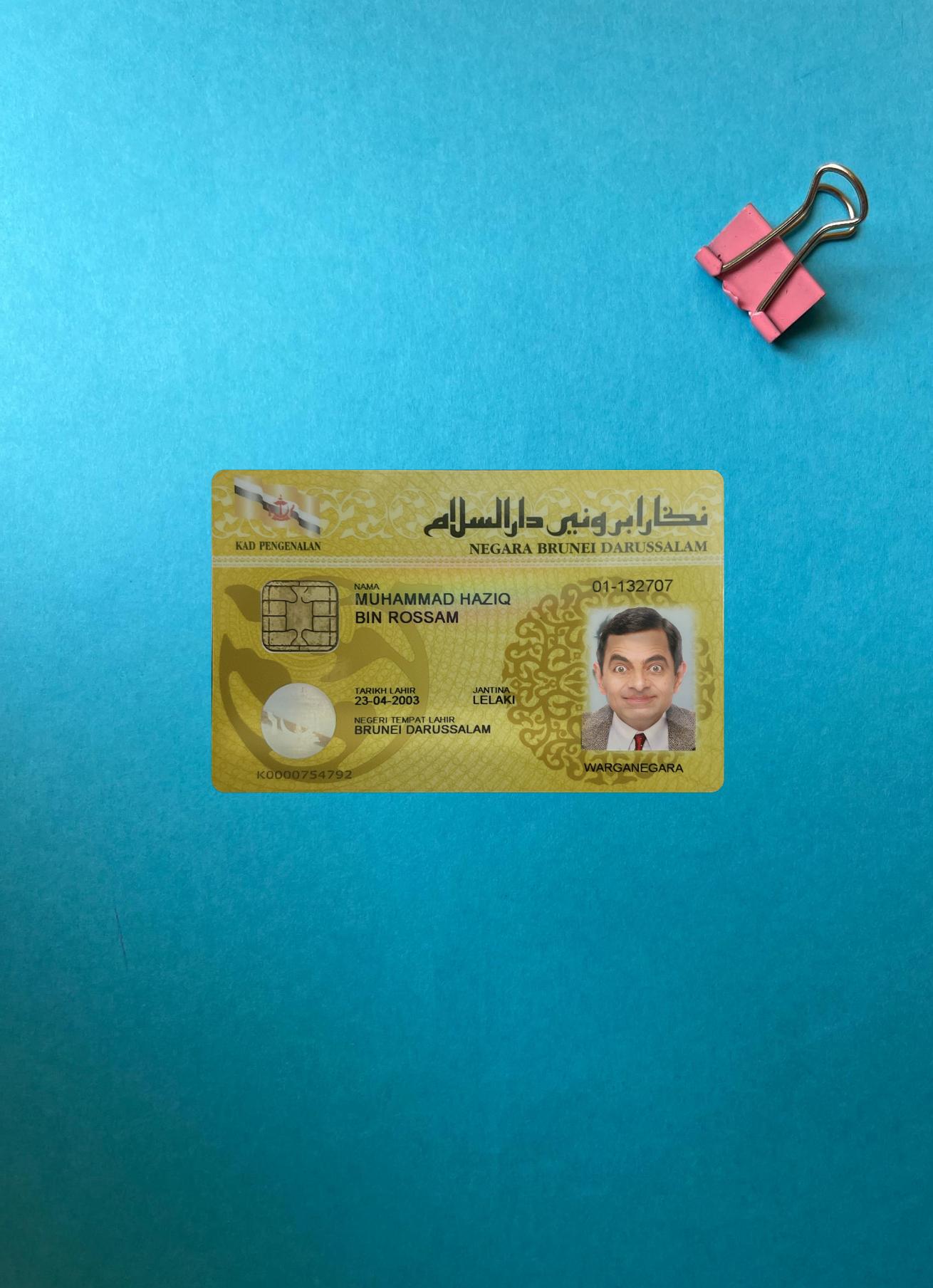 Blank Brunei ID card photolook real example